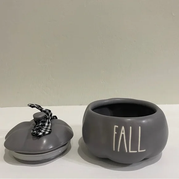 Rae Dunn Mini FALL holiday decor Pumpkin - Grey - 4 inch - Canister - Picture 3 of 10